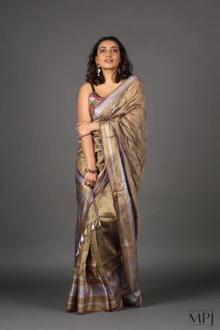 Olive Crushed Tissue Pure Silk Banarasi