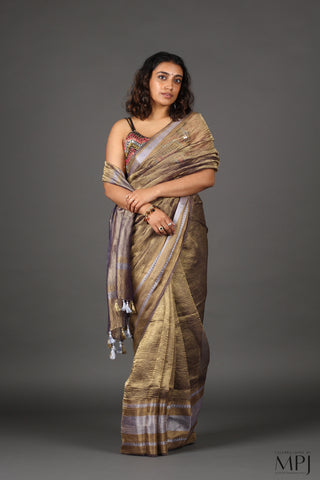 Olive Crushed Tissue Pure Silk Banarasi