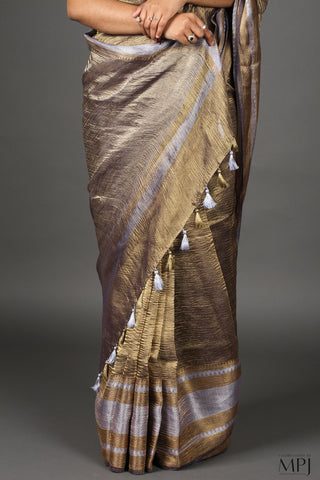 Olive Crushed Tissue Pure Silk Banarasi