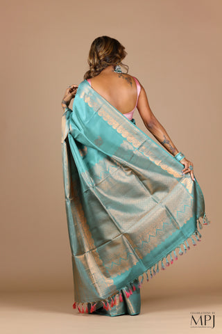 Pastel Teal with Antique Jari Traditional Kanjivaram