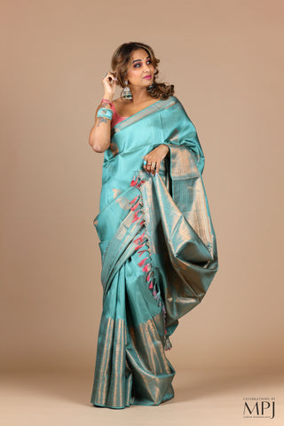 Pastel Teal with Antique Jari Traditional Kanjivaram