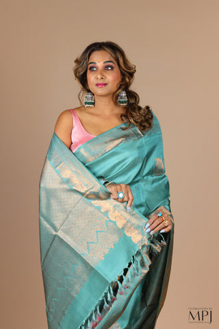 Pastel Teal with Antique Jari Traditional Kanjivaram
