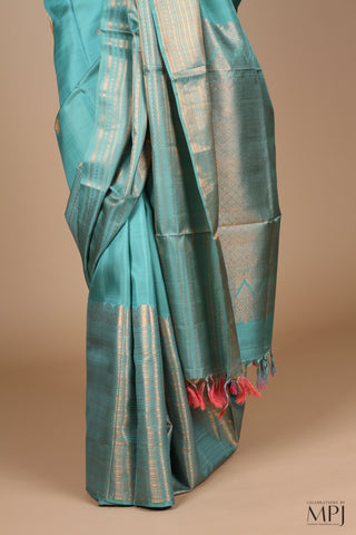 Pastel Teal with Antique Jari Traditional Kanjivaram