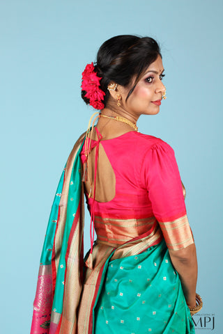 Turquoise Green Pre-Stiched Nauwari Paithani Saree and Blouse