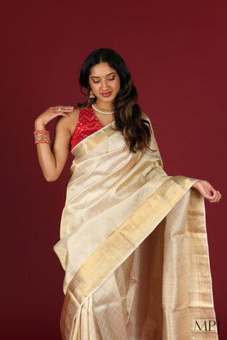 Pearl Off-White Brocade Traditional Kanjivaram