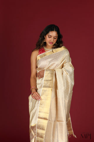 Pearl Off-White Brocade Traditional Kanjivaram