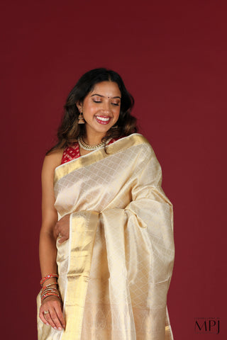 Pearl Off-White Brocade Traditional Kanjivaram