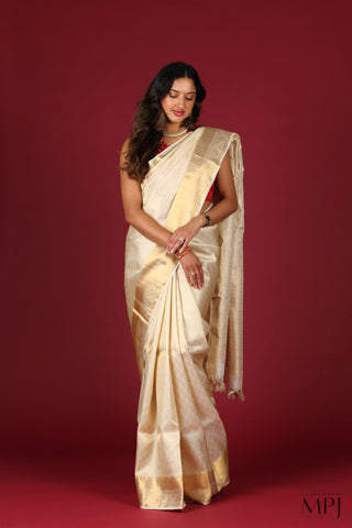 Pearl Off-White Brocade Traditional Kanjivaram