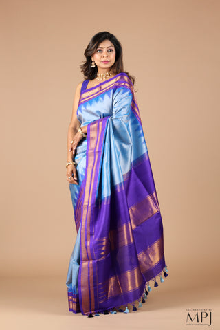 Blue-Purple Pure Silk Handloom Traditional Ilkal