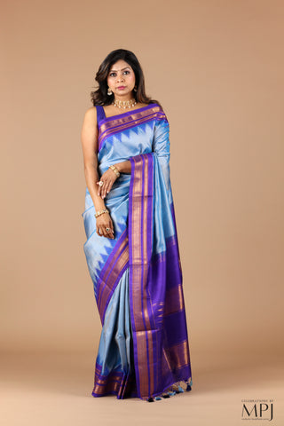 Blue-Purple Pure Silk Handloom Traditional Ilkal