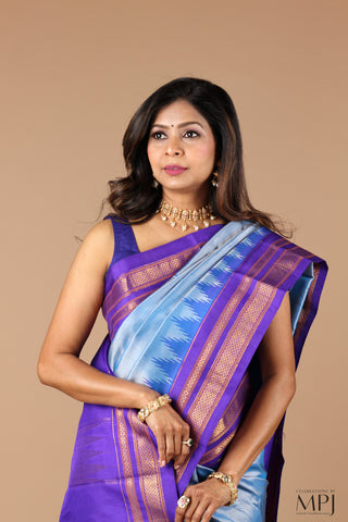 Blue-Purple Pure Silk Handloom Traditional Ilkal