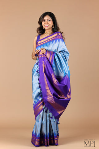 Blue-Purple Pure Silk Handloom Traditional Ilkal