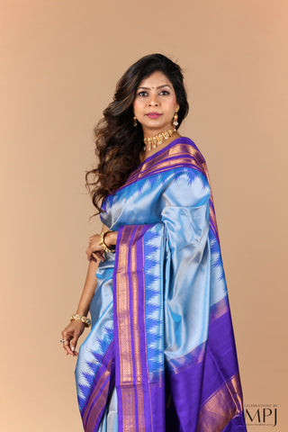 Blue-Purple Pure Silk Handloom Traditional Ilkal