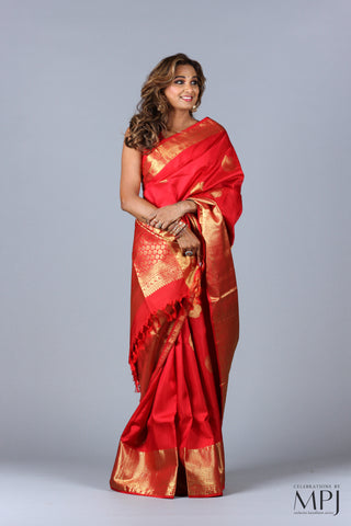 Vermillion Red Traditional Kanjivaram Silk