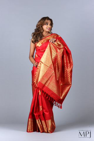 Vermillion Red Traditional Kanjivaram Silk