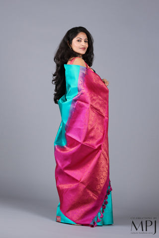 Aquamarine Fuchsia Handloom Soft Silk Kanjivaram