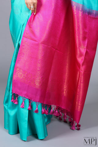 Aquamarine Fuchsia Handloom Soft Silk Kanjivaram