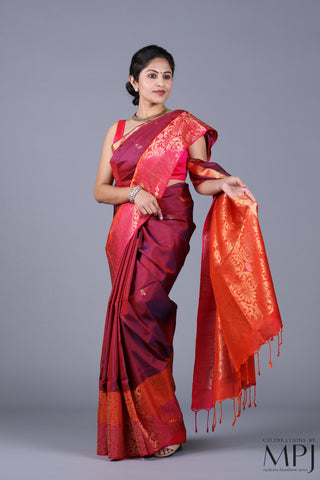 Maroon Wine Soft Silk Kanjivaram with Brocade Border