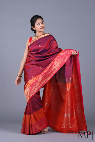 Maroon Wine Soft Silk Kanjivaram with Brocade Border