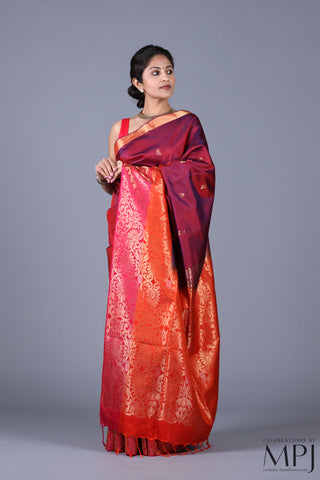 Maroon Wine Soft Silk Kanjivaram with Brocade Border