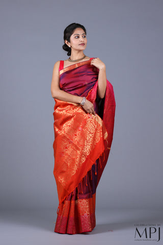 Maroon Wine Soft Silk Kanjivaram with Brocade Border