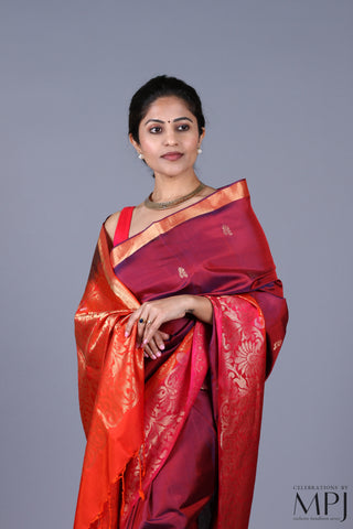 Maroon Wine Soft Silk Kanjivaram with Brocade Border