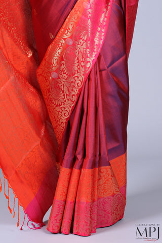 Maroon Wine Soft Silk Kanjivaram with Brocade Border