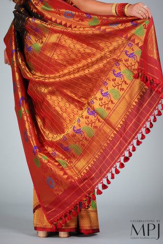 Black Maroon Handloom Silk Gadwal Saree