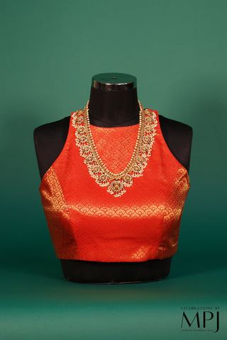 Golden Orange Brocade Satin Silk Incut Blouse