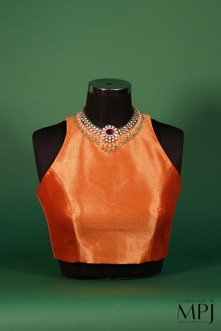 Orange Gold Tissue Brocade Silk Incut Blouse