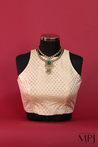 Pearl Off-white Brocade Satin Silk Incut Blouse