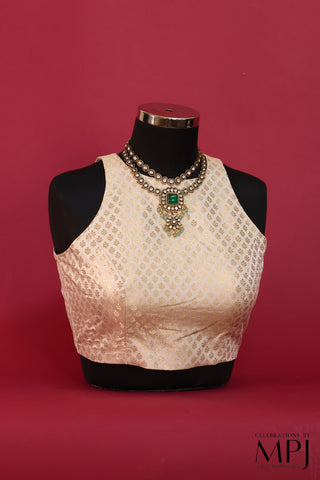 Pearl Off-white Brocade Satin Silk Incut Blouse