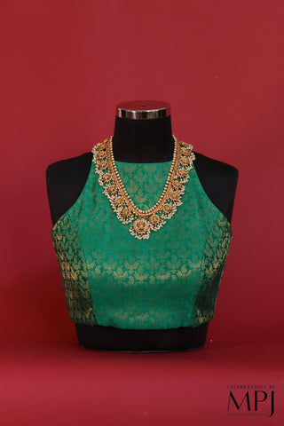 Emerald Green Brocade Satin Silk Incut Blouse