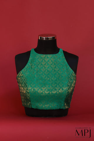 Emerald Green Brocade Satin Silk Incut Blouse