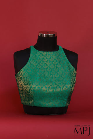 Emerald Green Brocade Satin Silk Incut Blouse