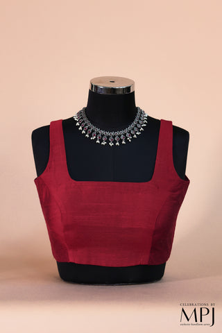 Maroon Sleeveless Raw-silk  Blouse