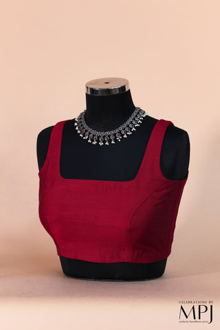 Maroon Sleeveless Raw-silk  Blouse