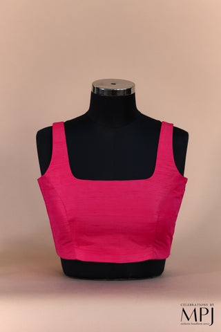 Fluorescent Magenta Pink-Orange Sleeveless Raw-silk  Blouse