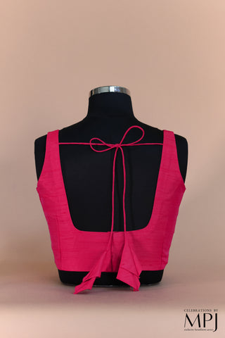 Fluorescent Magenta Pink-Orange Sleeveless Raw-silk  Blouse