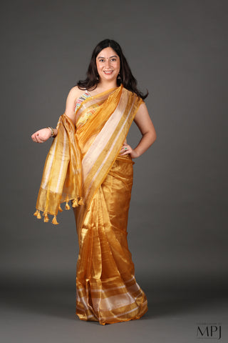 Golden Yellow Tissue Pure Silk Banarasi