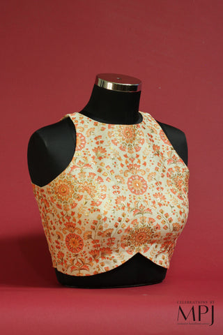 Pearl and Orange Embellished Incut Blouse