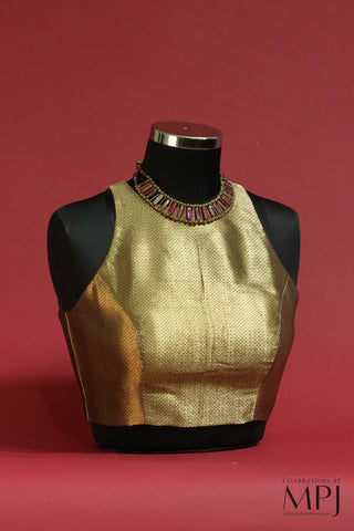 Bronze Green Tissue Brocade Incut Blouse