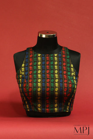 Black Multi-Colored Khun Incut Blouse