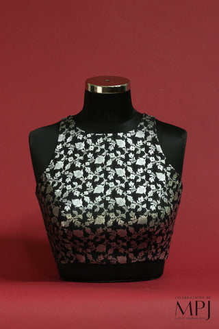 Black Banarasi Brocade Incut Blouse