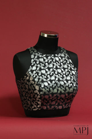 Black Banarasi Brocade Incut Blouse