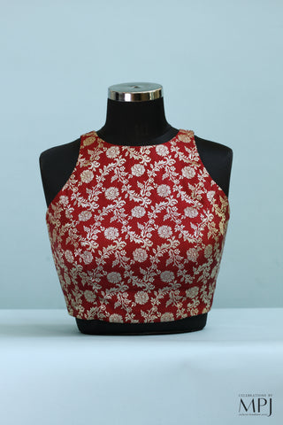 Crimson Red Banarasi Brocade Incut Blouse