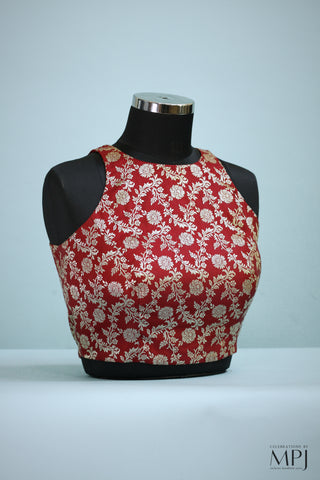 Crimson Red Banarasi Brocade Incut Blouse