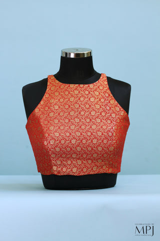 Blood Orange Brocade Incut Blouse