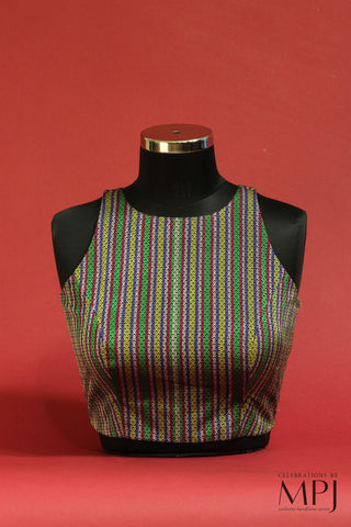 Black Multi-Colored Stripped Khun Incut Blouse