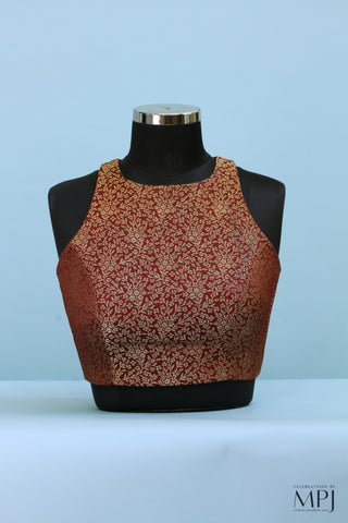 Brick Red Brocade Incut Blouse